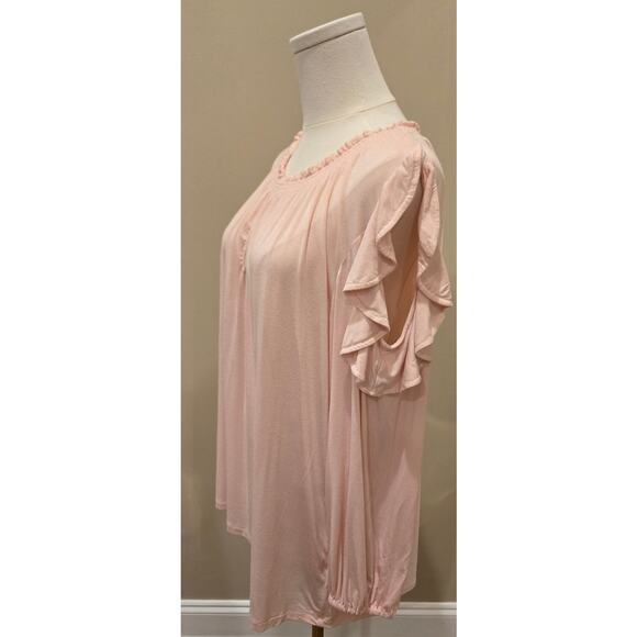 Lauren Ralph Lauren Pink Cold-Shoulder Ruffle Sleeve Keyhole Neck Top XL - Picture 3 of 10